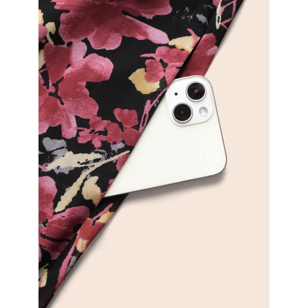 Plus Size Heart Neckline Floral Mesh Patchwork Dress Black Women Elegant See through Heart neckline Elbow-length sleeve Curvy BloomChic 28/5X Product Image