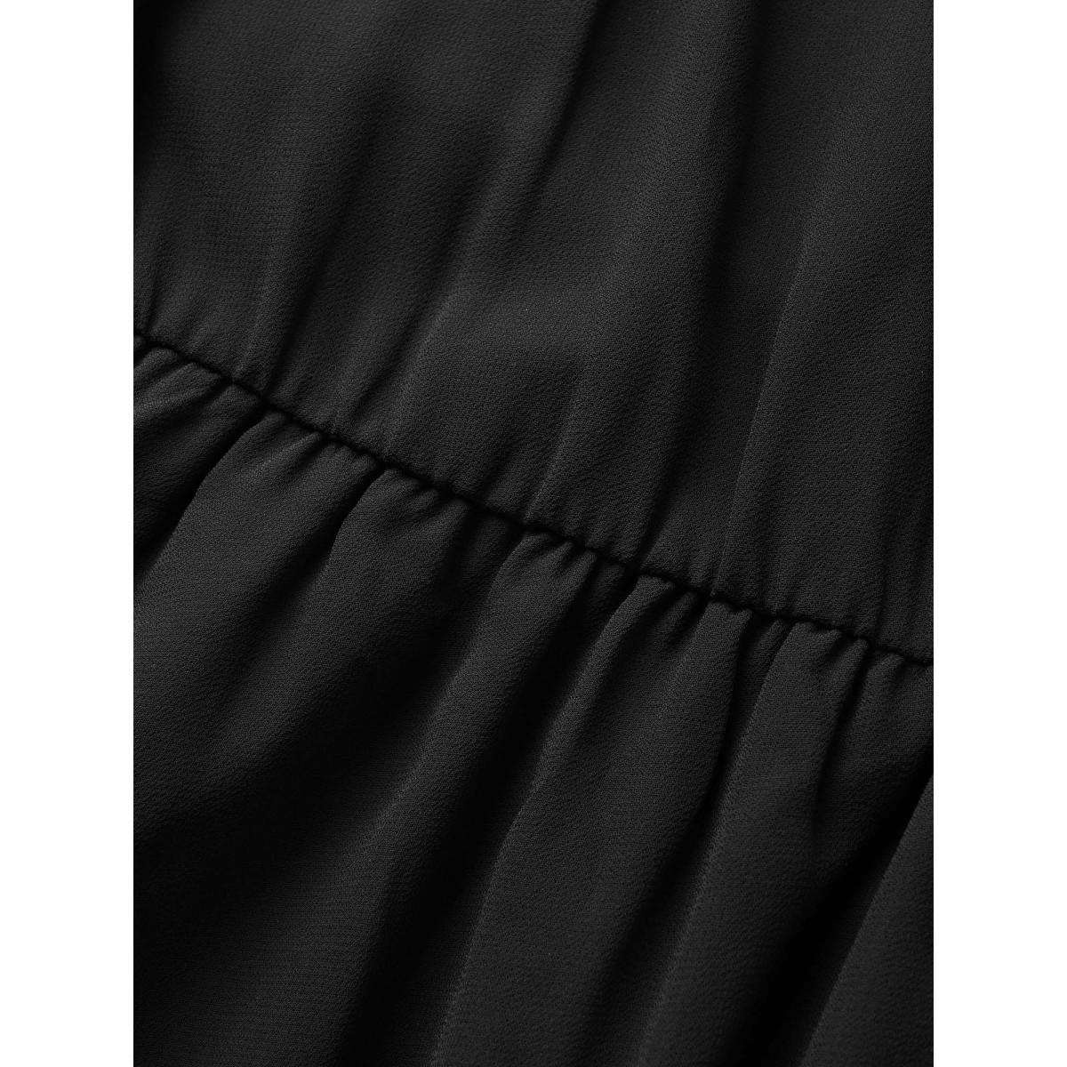 Plus Size Mesh Patchwork Ruffle Cap Sleeve Midi Dress Black Women Elegant See through Heart neckline Cap Sleeve Curvy BloomChic 22-24/3X Product Image