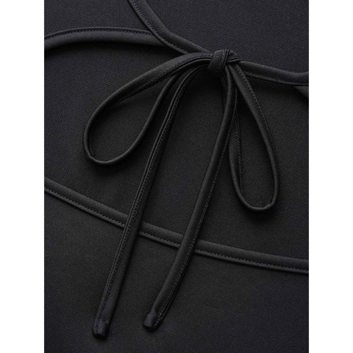 Plus Size Plain Cut Out Tie Knot Dress Black Women Casual Tie knot Round Neck Short sleeve Curvy BloomChic 18-20/2X Product Image