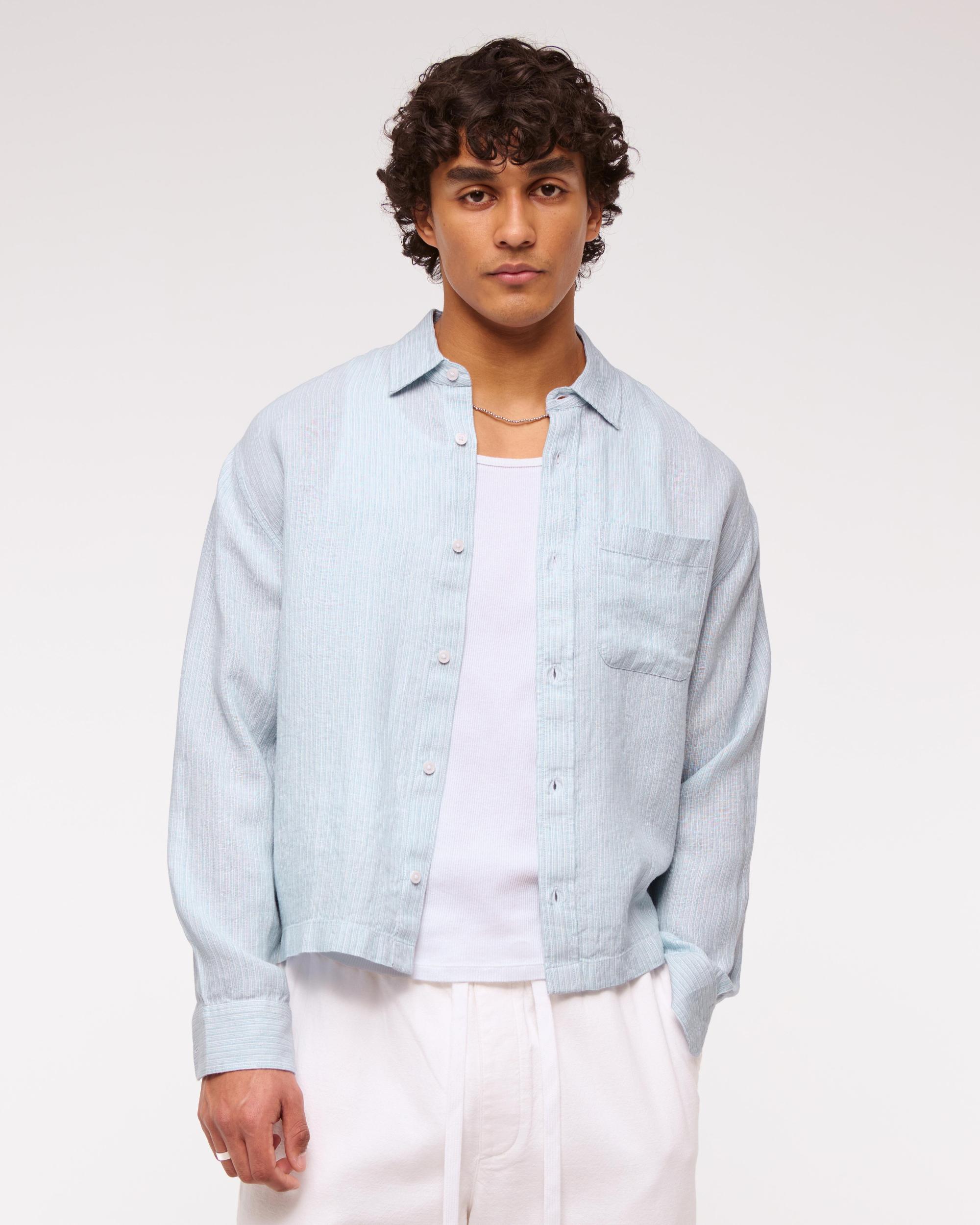 Cropped Linen Button-Up Shirt Product Image