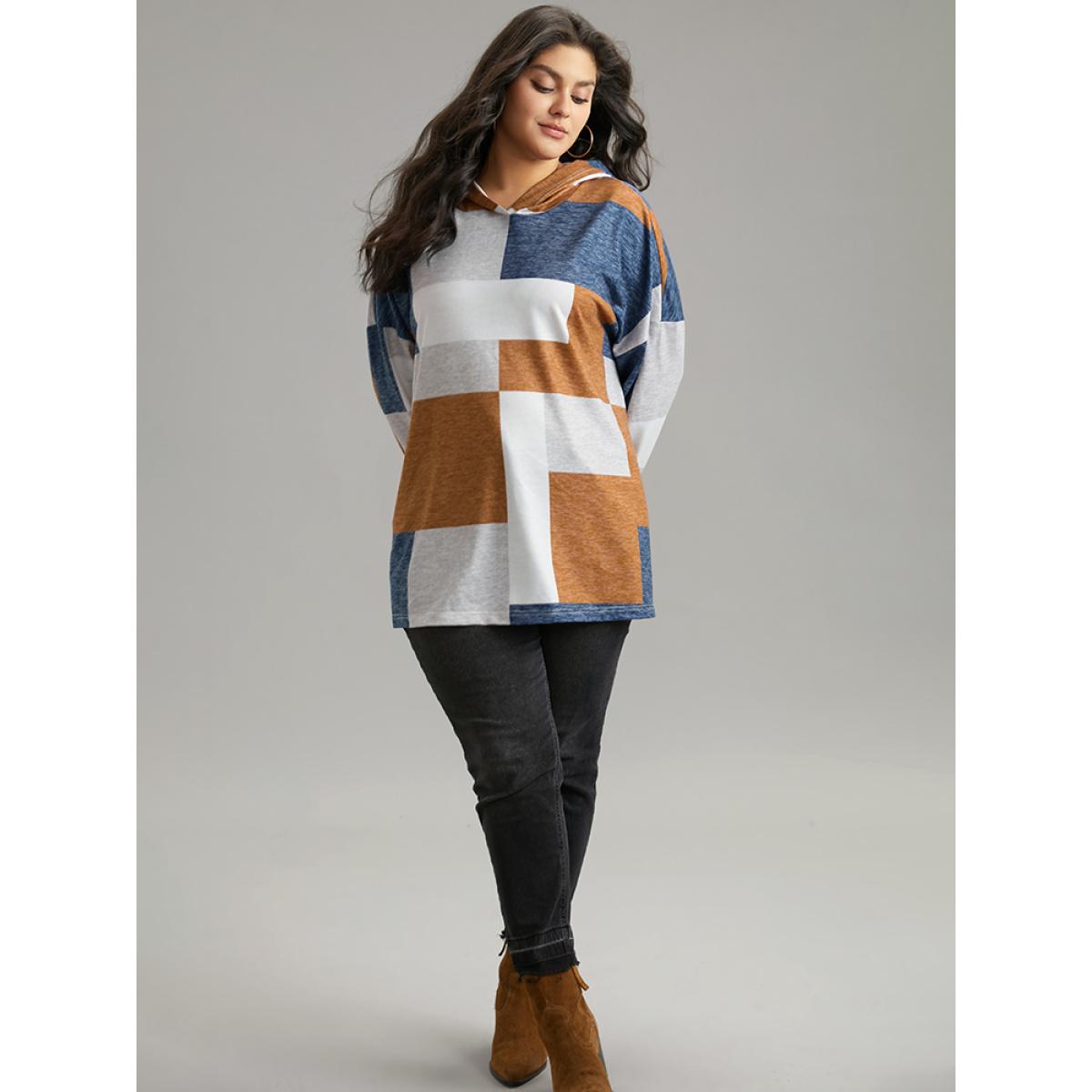 Plus Size Colorblock Contrast Hooded Drop Shoulder Sweatshirt Women Multicolor Casual Contrast Hooded Everyday Sweatshirts BloomChic 14-16/1X Product Image