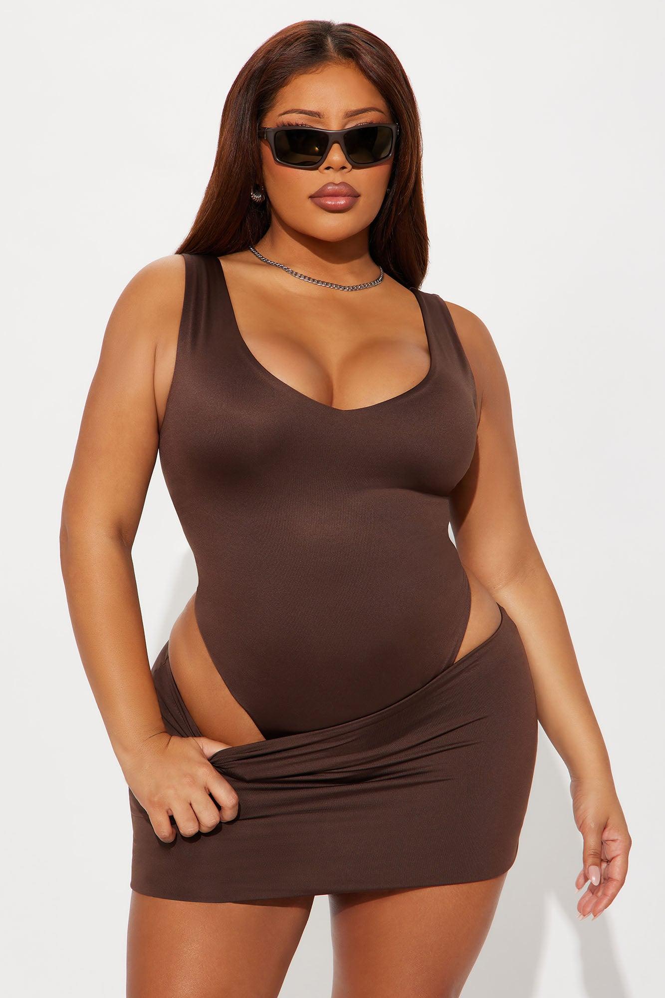 Contour Double Lined V Neck Bodysuit - Chocolate Female Product Image