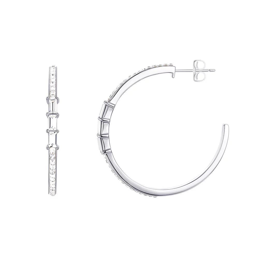 Chrystina Crystal Baguette Hoop Earrings, Women's, Silver Tone Product Image