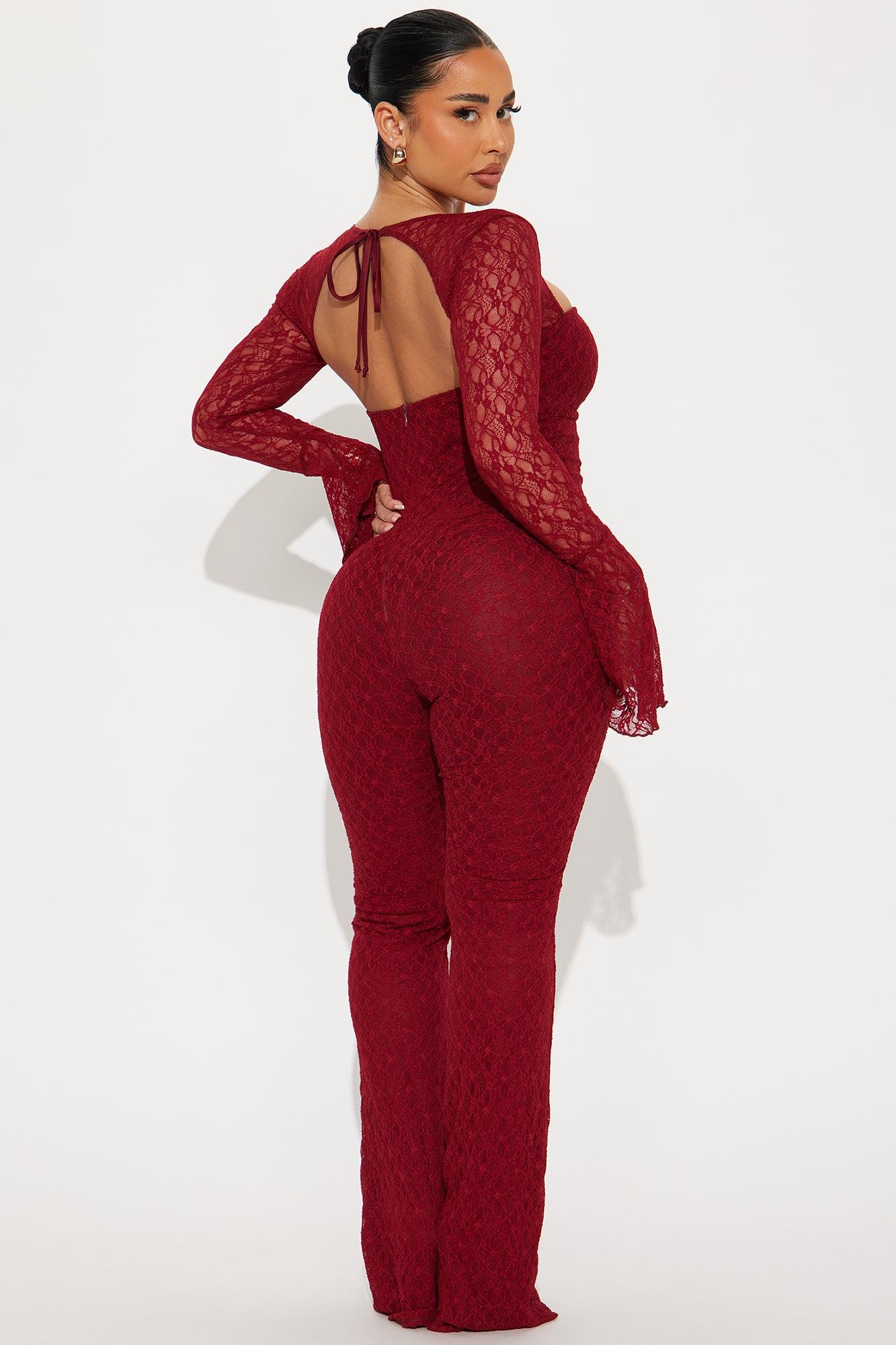 Saffron Lace Jumpsuit - Burgundy Product Image
