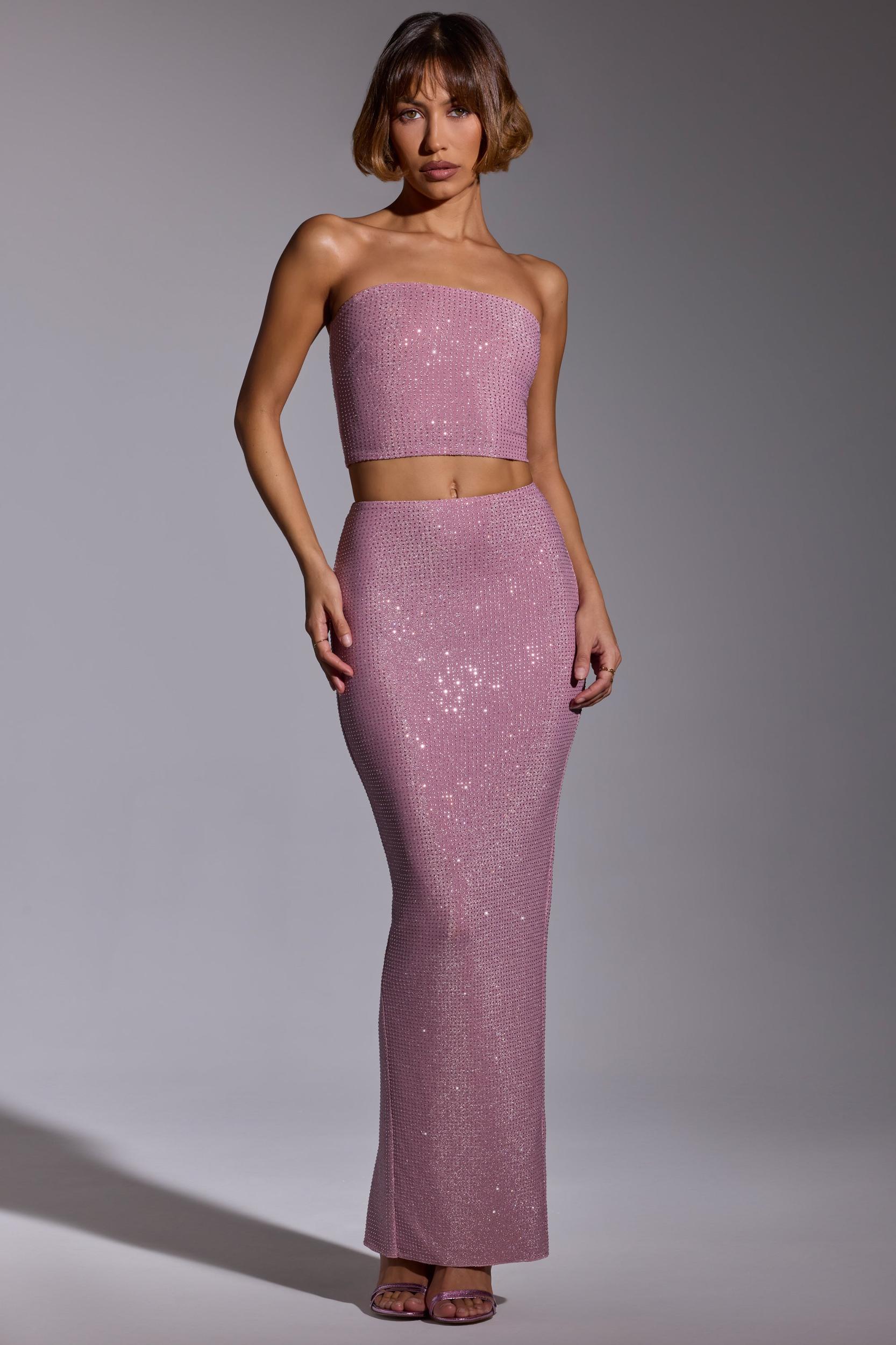 Embellished Mid Rise Gown Skirt in Light Pink Product Image