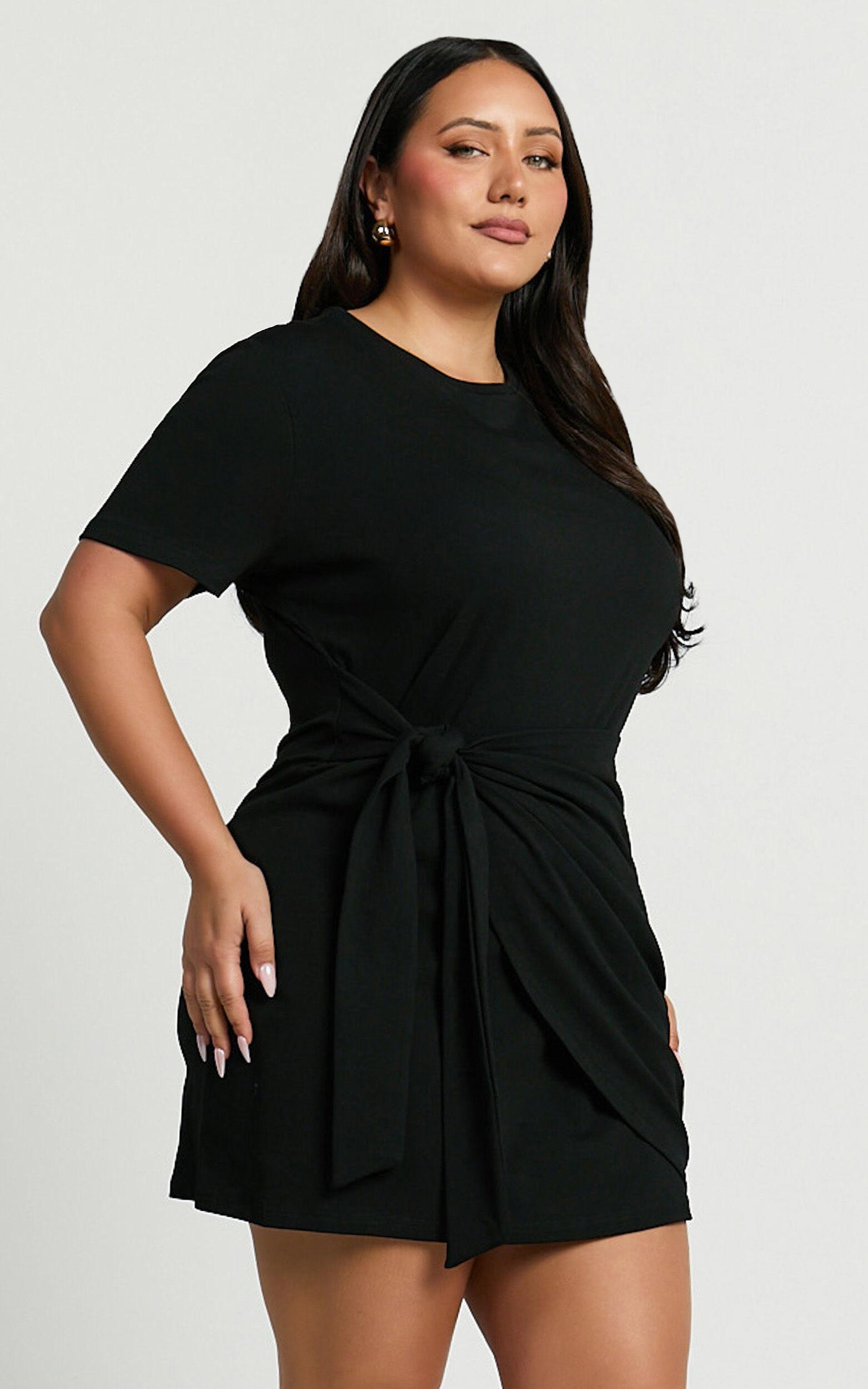 Candace Mini Dress - Faux Wrap Shift Dress in Black Product Image