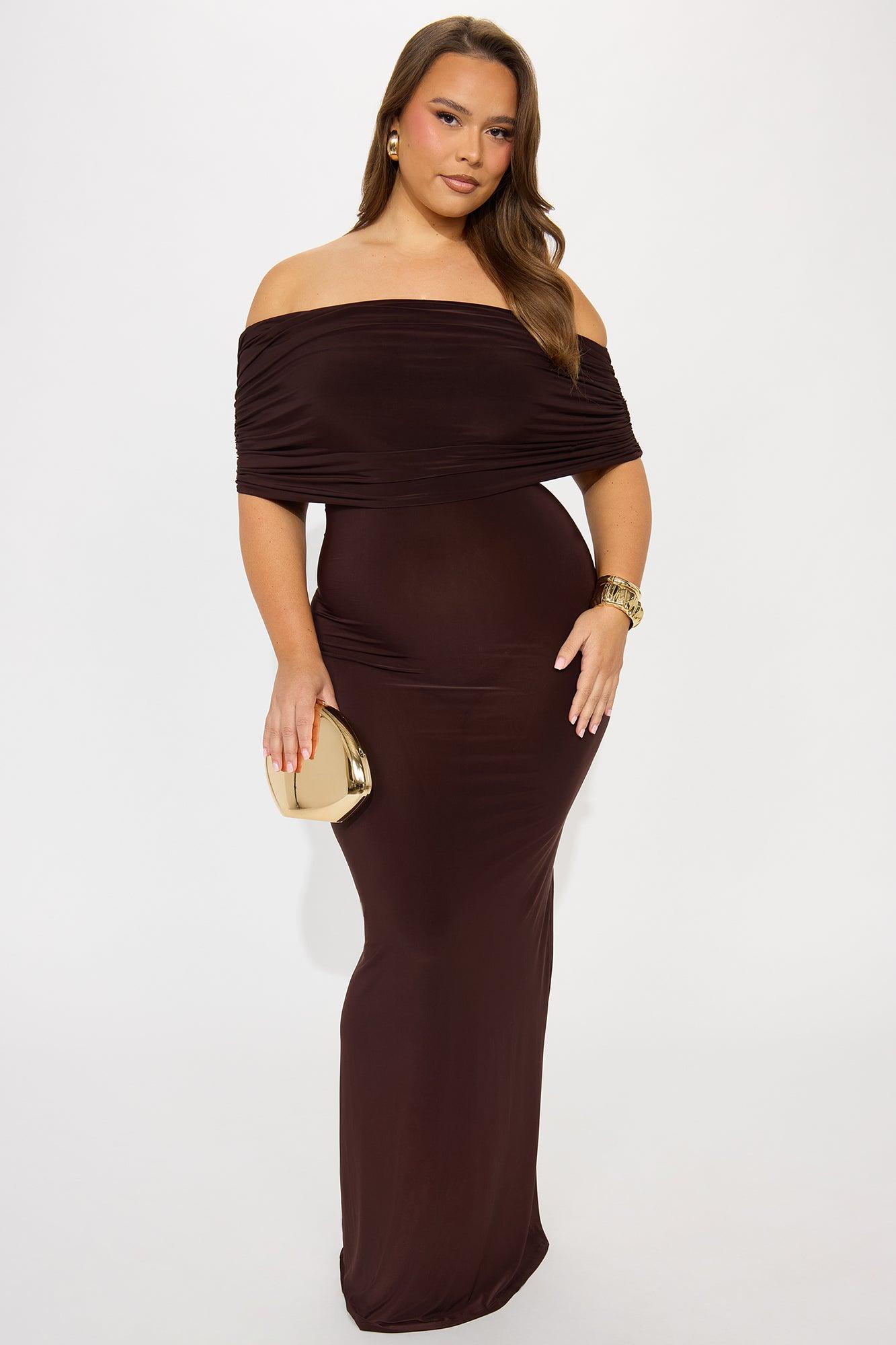 Hannah Off Shoulder Maxi Dress - Chocolate Product Image