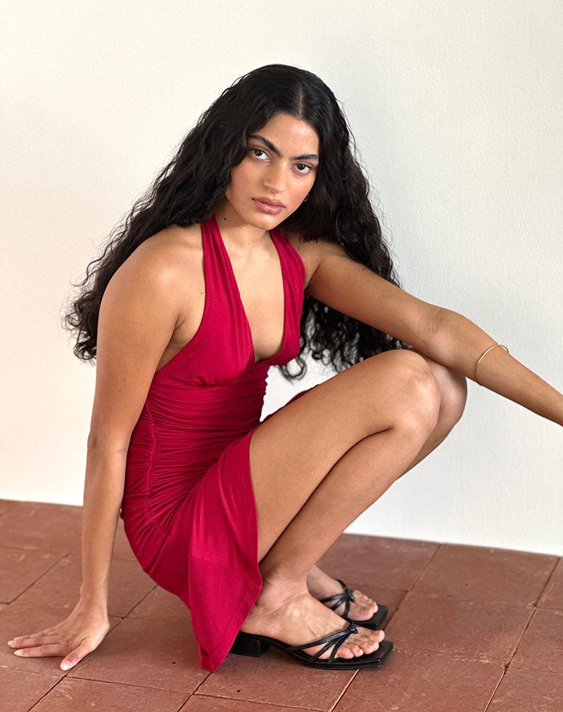 Carey Mini Dress in Lycra Slinky Red Female Product Image