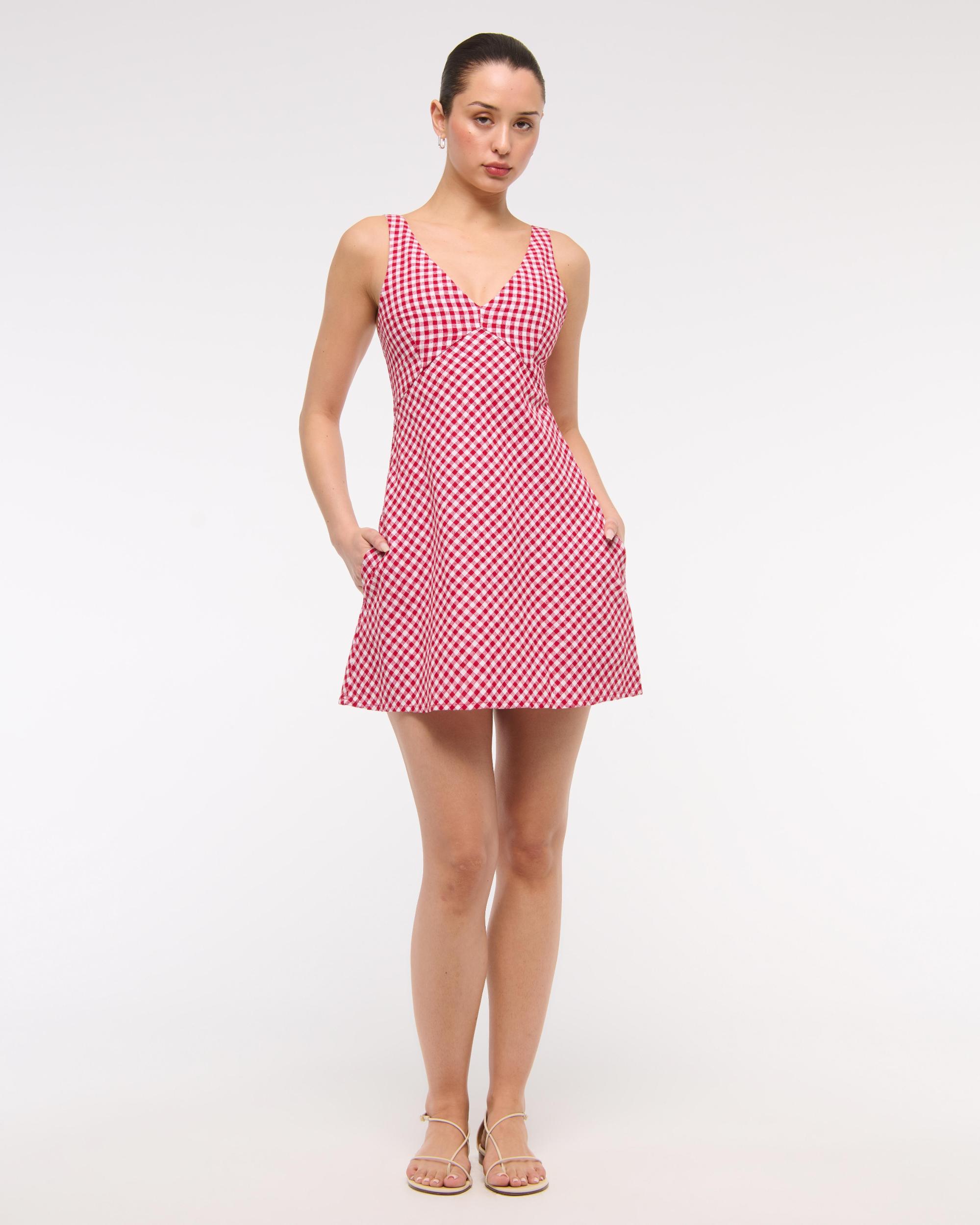 V-Neck Linen-Blend Mini Dress Product Image
