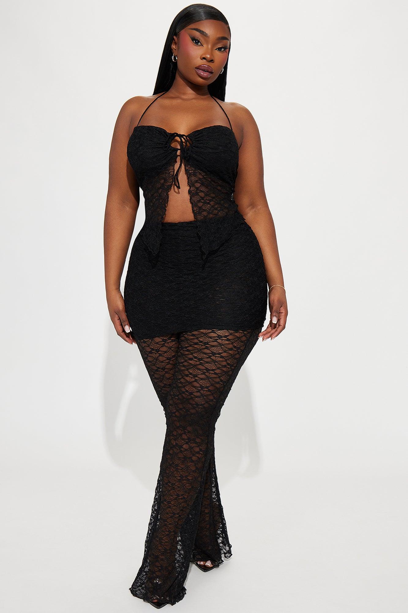 All Eyes On Me Lace Pant Set - Black Product Image