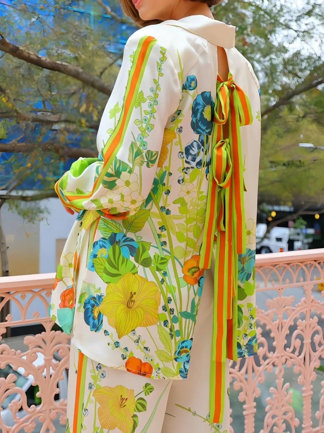 Printed Tie Back Shirt and Pants Set Product Image