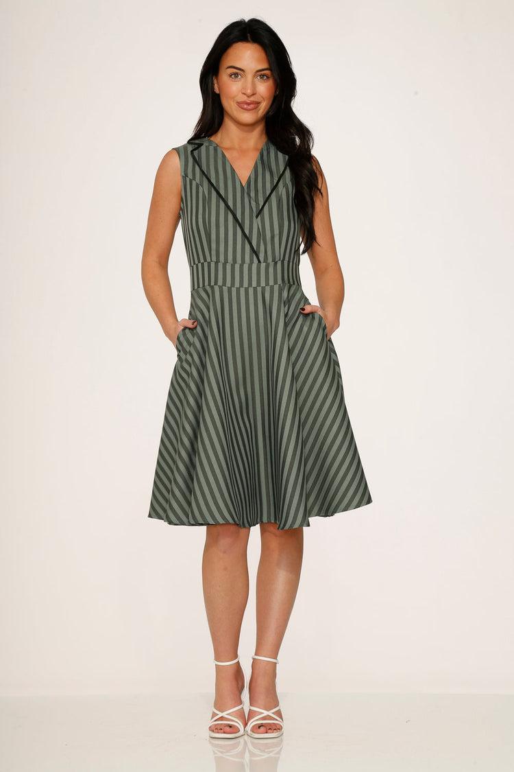Olive Stripe Swing Dress Product Image