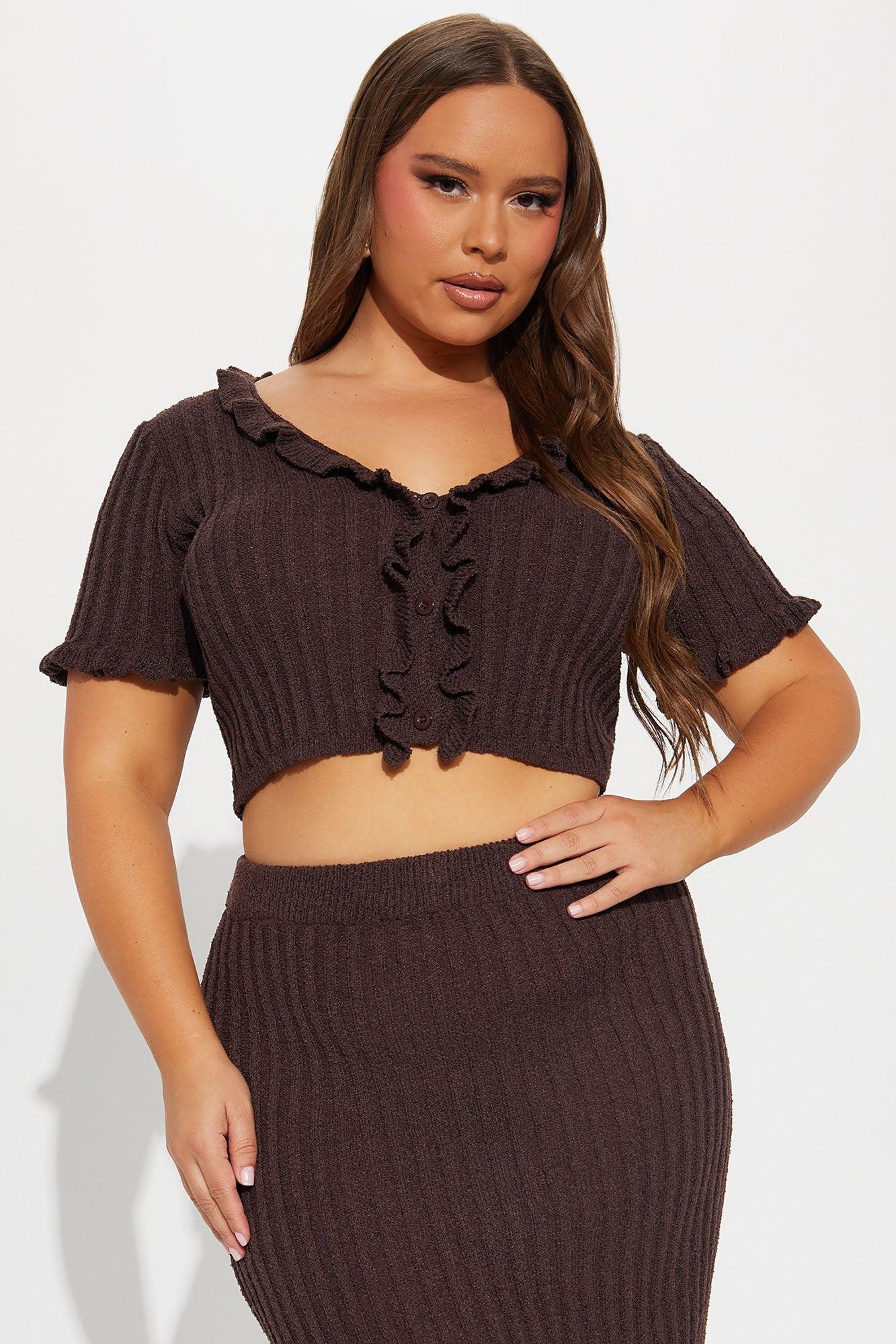 Brunch Mimosas Midi Skirt Set - Chocolate Product Image