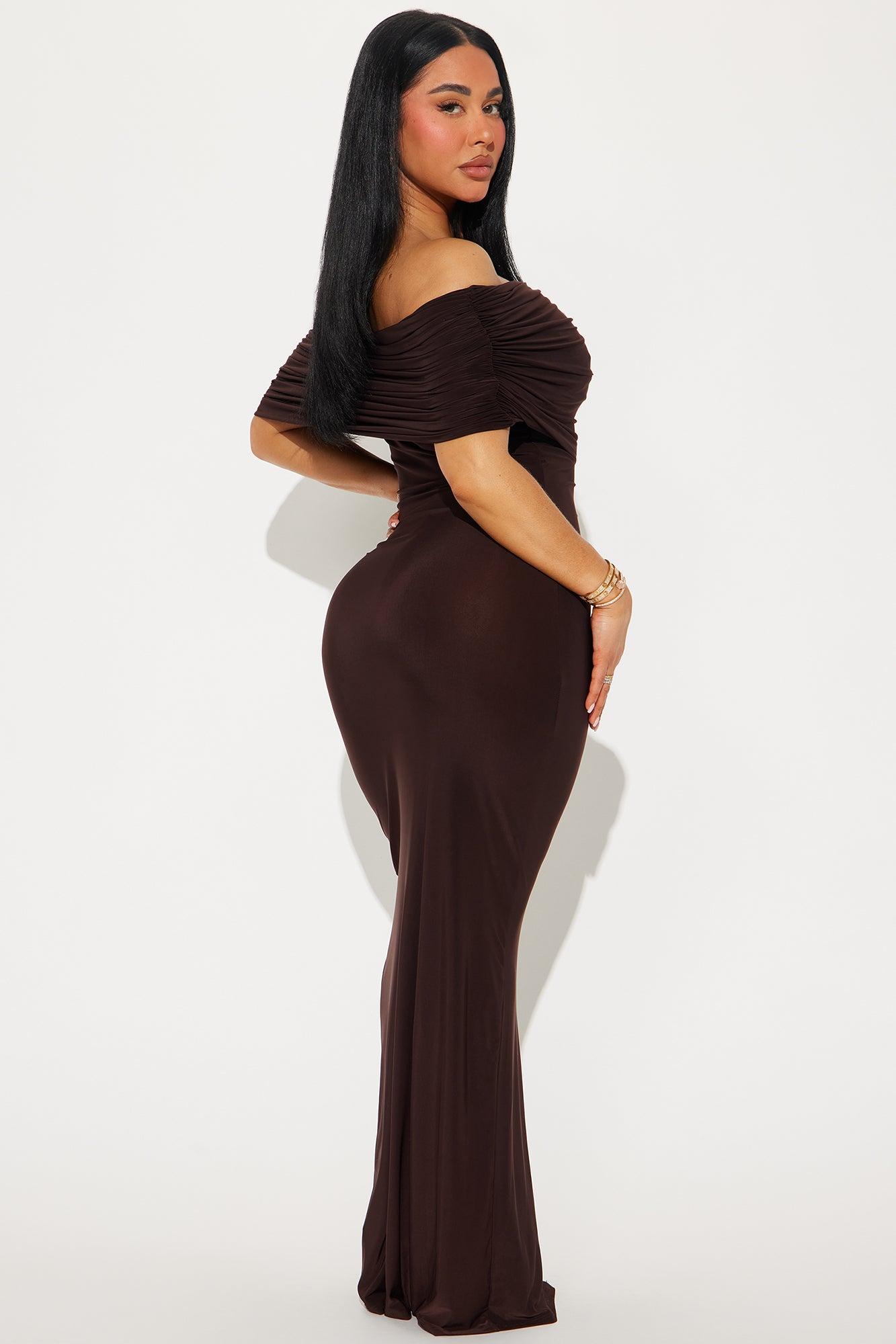 Hannah Off Shoulder Maxi Dress - Chocolate Product Image
