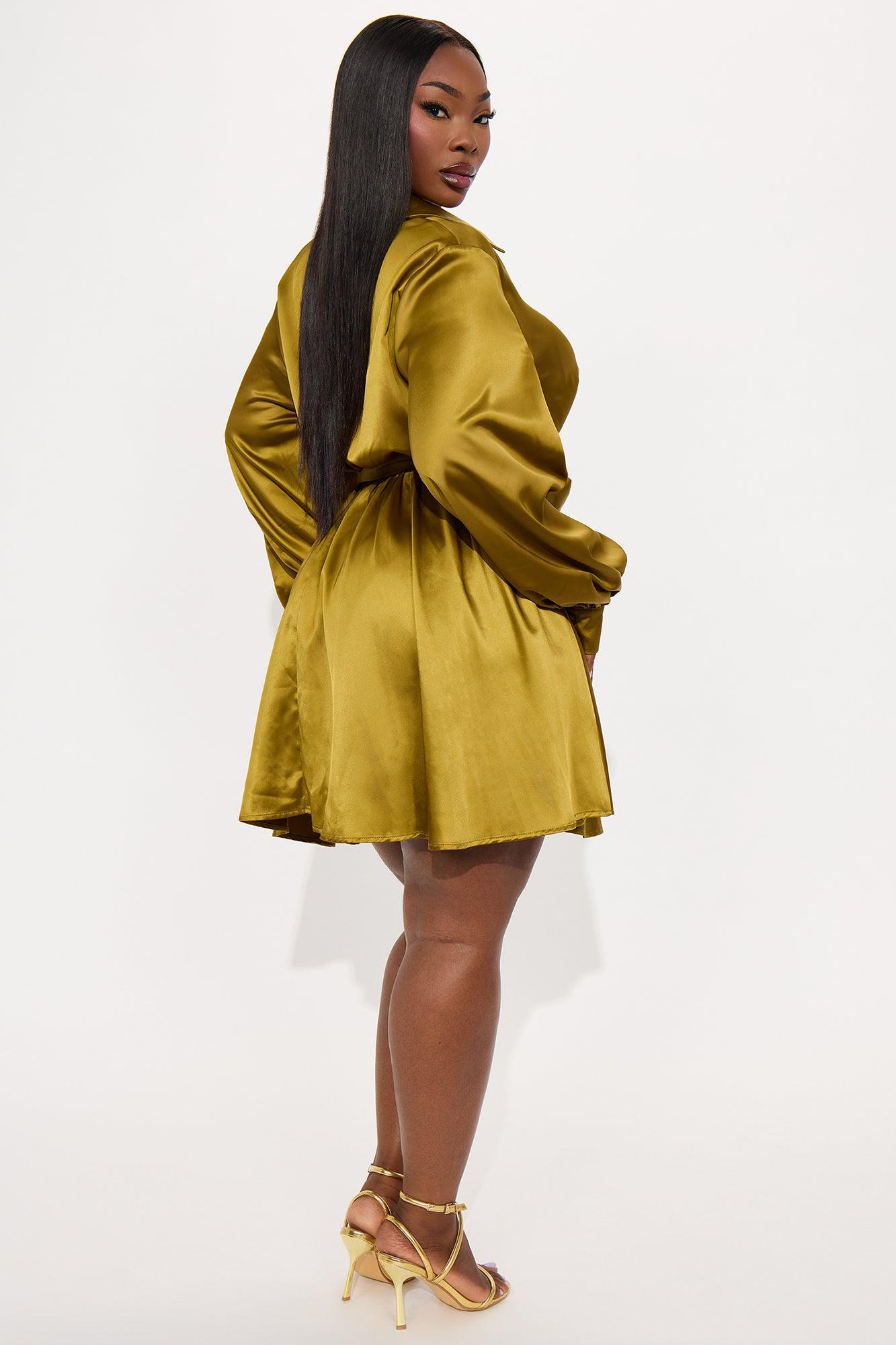 Mariana Satin Long Sleeve Mini Dress - Olive Female Product Image