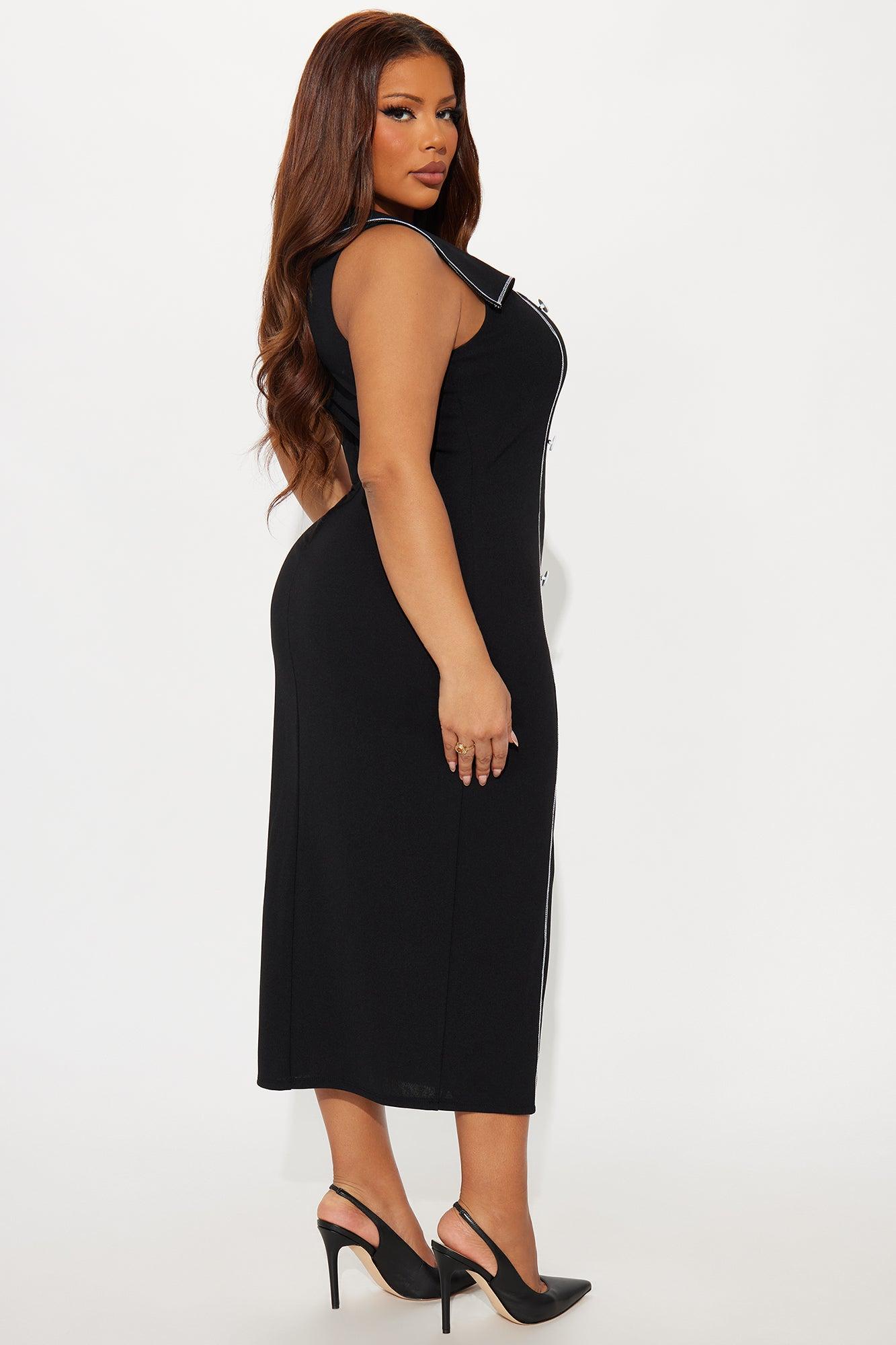 Chloe Collar Sleeveless Midi Dress - Black/White Female Product Image