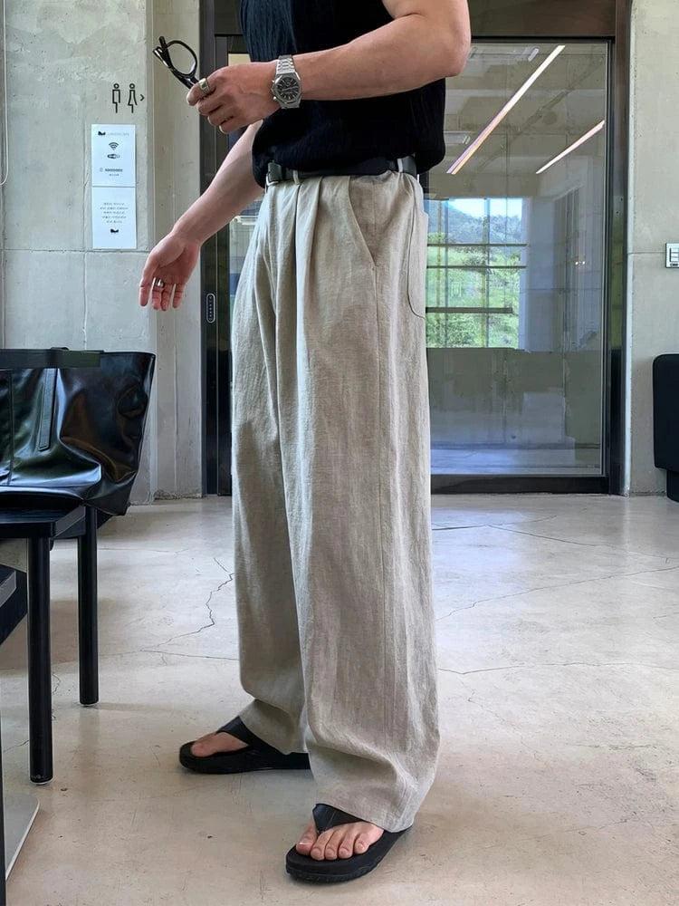 RT No. 18297 LINEN CASUAL STRAIGHT PANTS Product Image