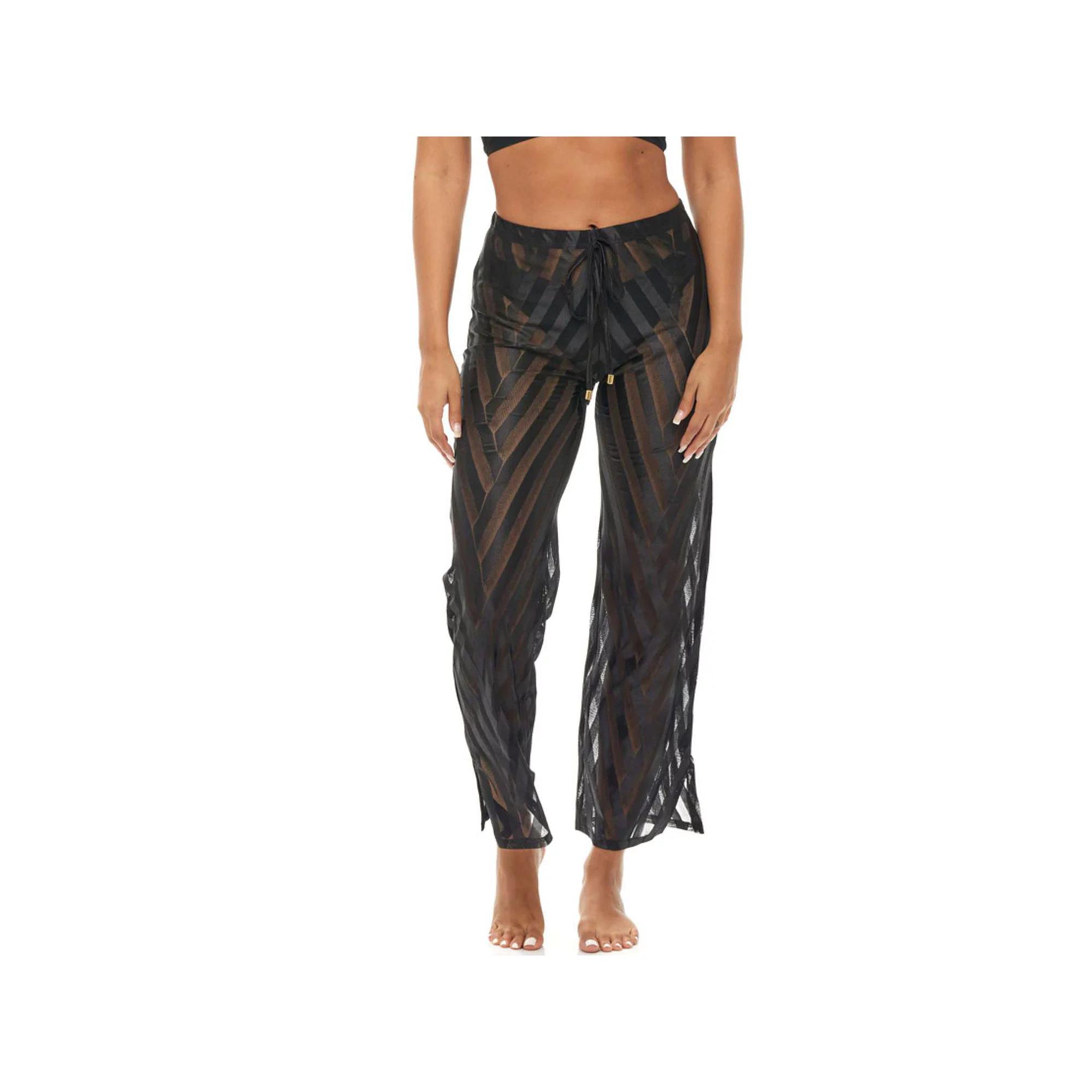 Women's Jordan Taylor Sheer Mesh Stripe Swim Cover-Up Pants, Size: Small, Black Product Image