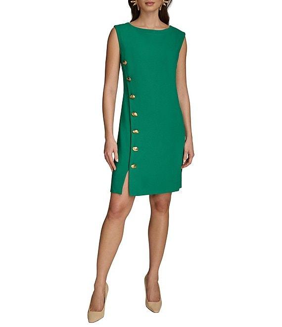 Donna Karan Cady Crepe Boat Neck Cap Sleeve Button Front Detail Sheath Dress Product Image