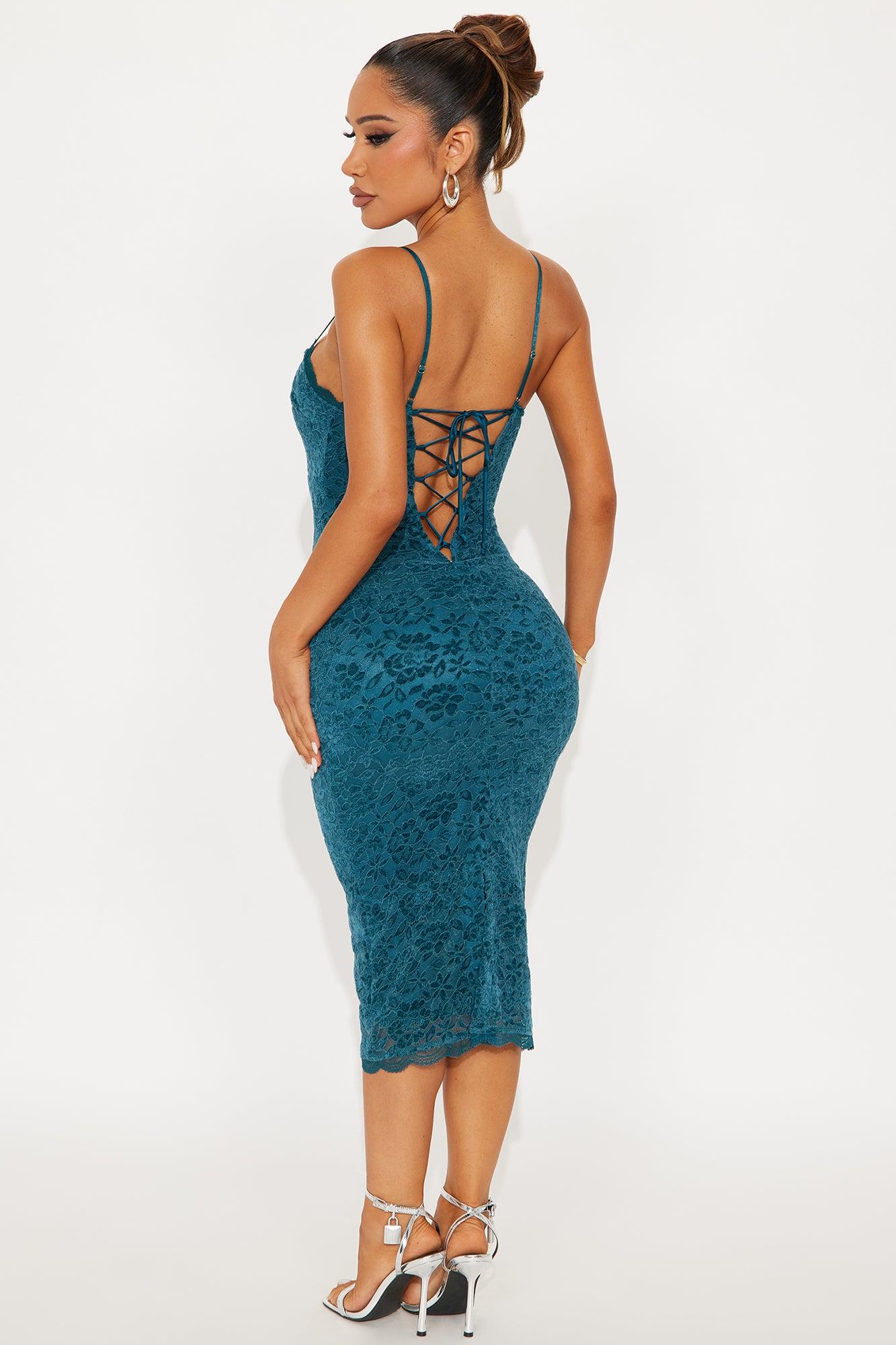 Harlow Velvet Lace Midi Dress - Teal Female Product Image
