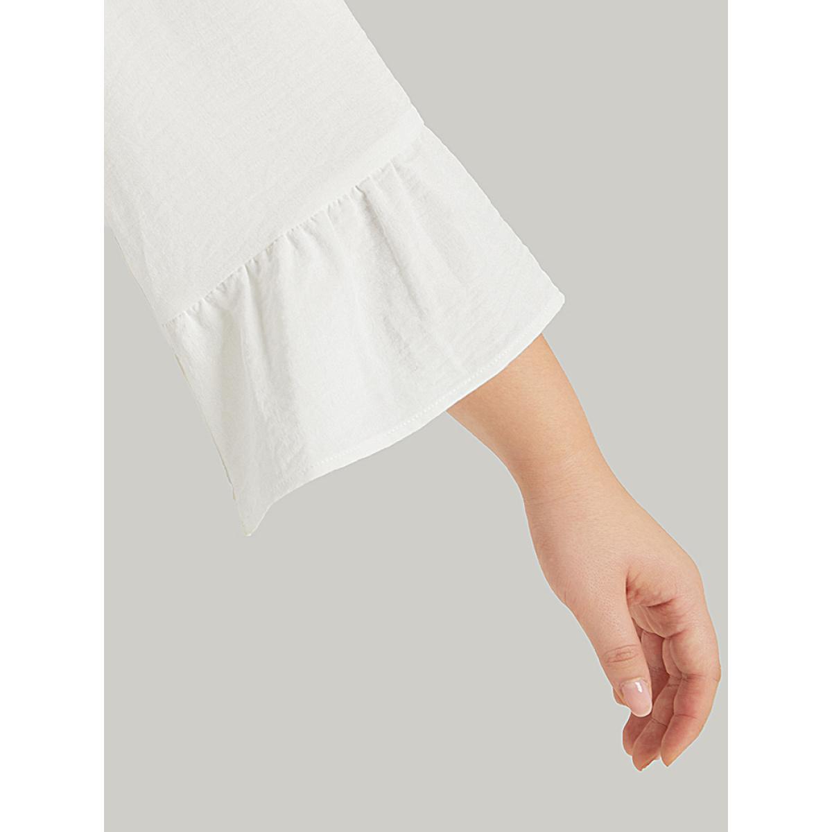 Plus Size Solid Pocket Ties Tassels Bell Sleeve Dress White Women Vacation Texture V-neck Elbow-length sleeve Curvy Midi Dress BloomChic 26/4X Product Image