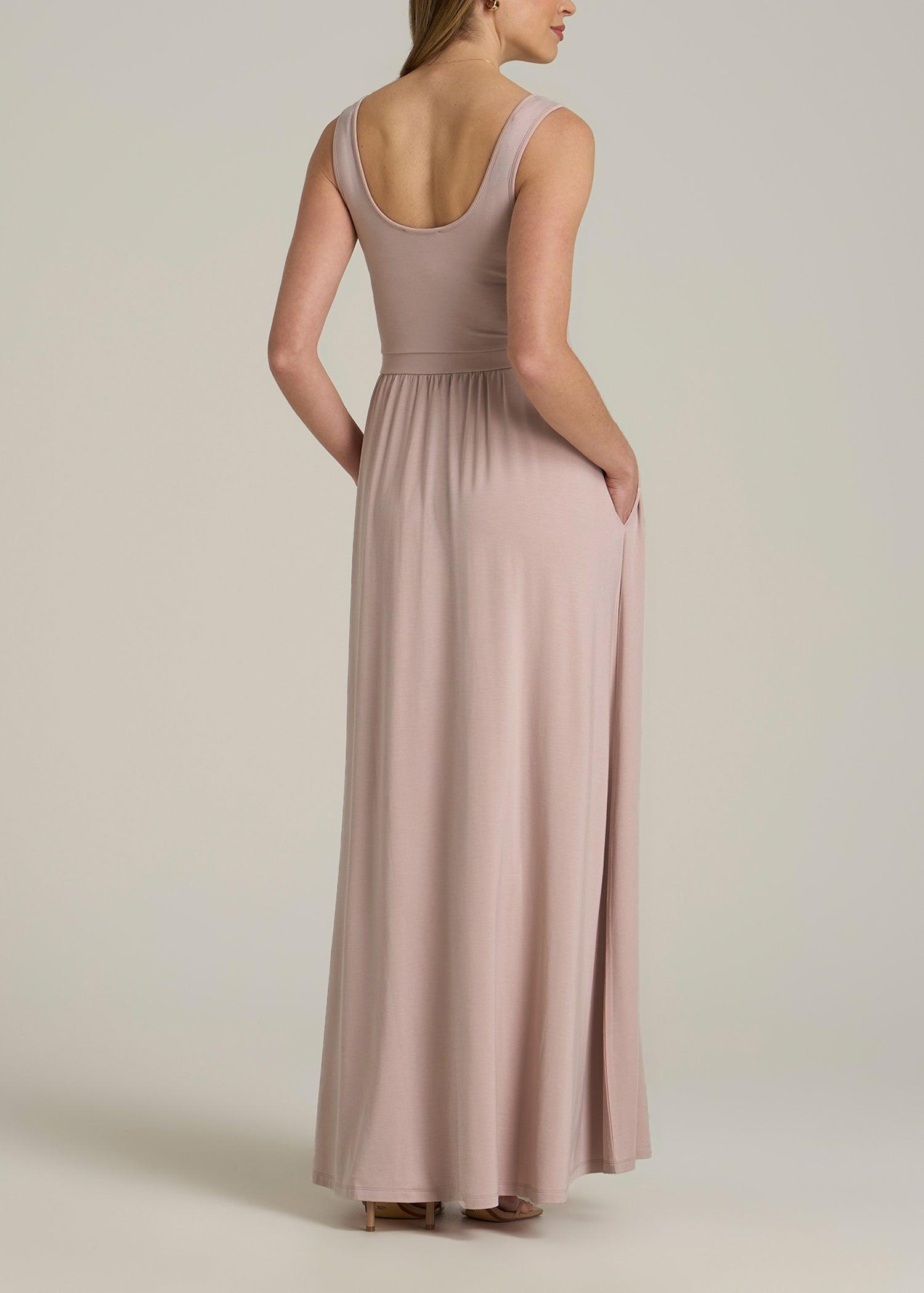 Jersey Tank Maxi Dress with Pockets for Tall Women in Desert Rose Female Product Image