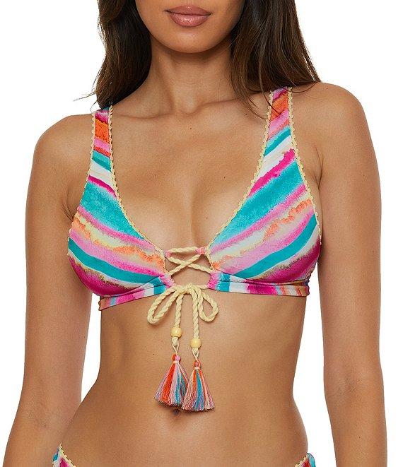Lucky Brand Porto Covo Water Color Placement Print Tab Side Hipster Swim Bottom Product Image