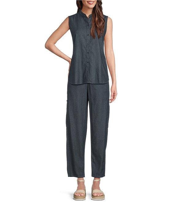 Eileen Fisher Petite Organic Cotton Indigo Dyed Twill Pull-On Pants Product Image