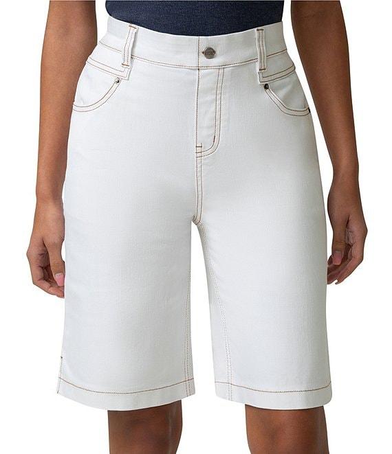 HUE Crosshatch Mis-Rise Denim Bermuda Shorts Product Image