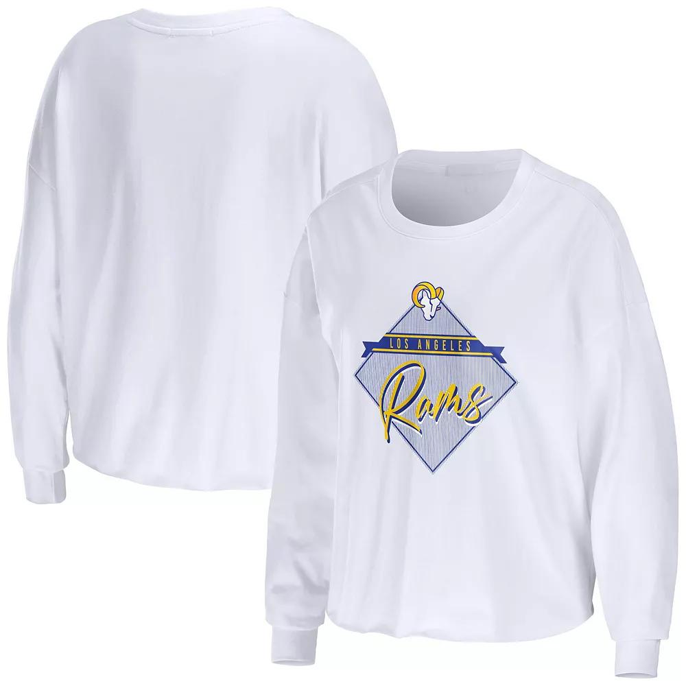 Women's WEAR by Erin Andrews White Michigan Wolverines Diamond Long Sleeve Cropped T-Shirt,  Product Image