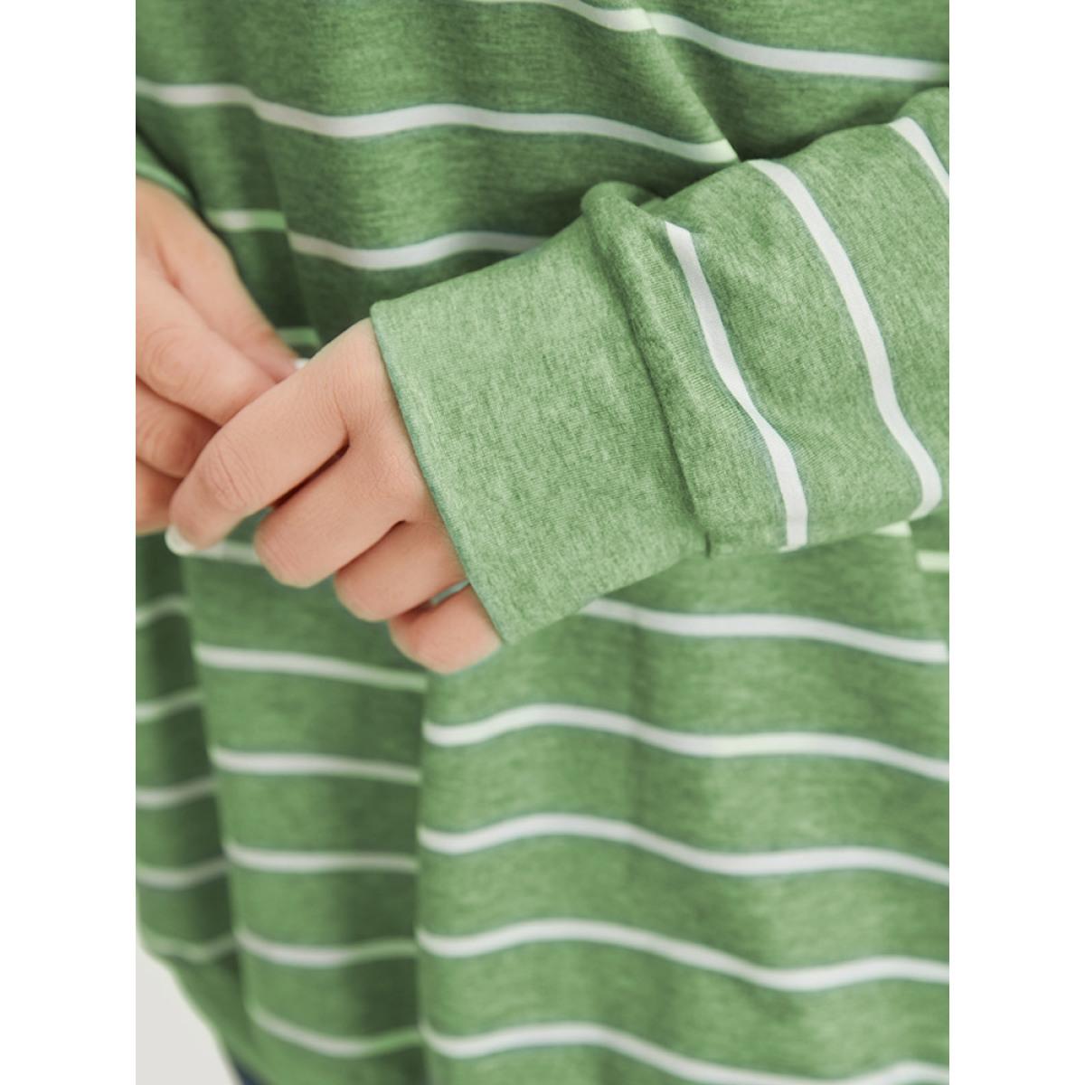 Plus Size Striped Print V Neck Sweatshirt Women Green Casual V-neck Dailywear Sweatshirts BloomChic 12/L Product Image