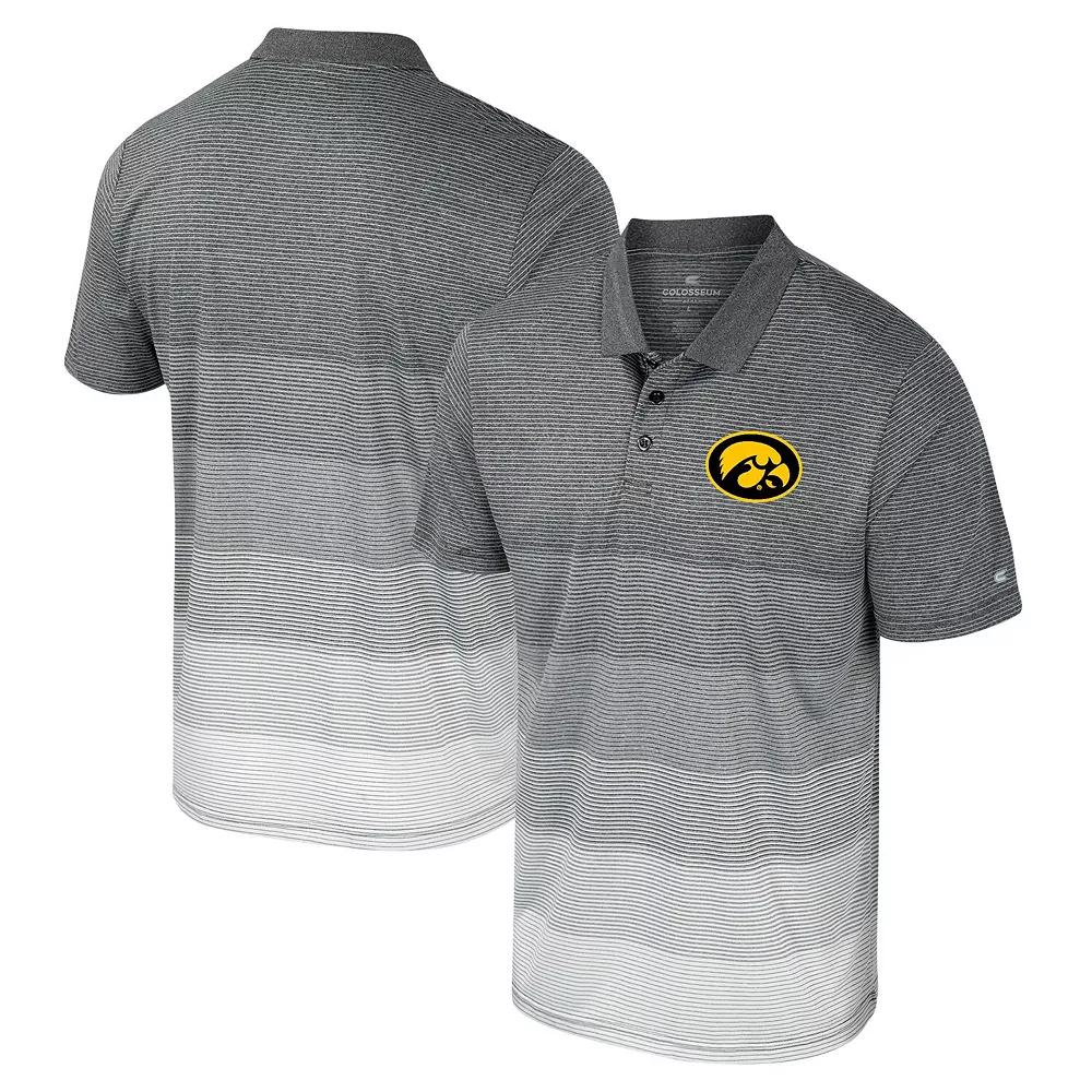 Men's Colosseum Gray Iowa Hawkeyes Striped Mesh Polo,  Product Image