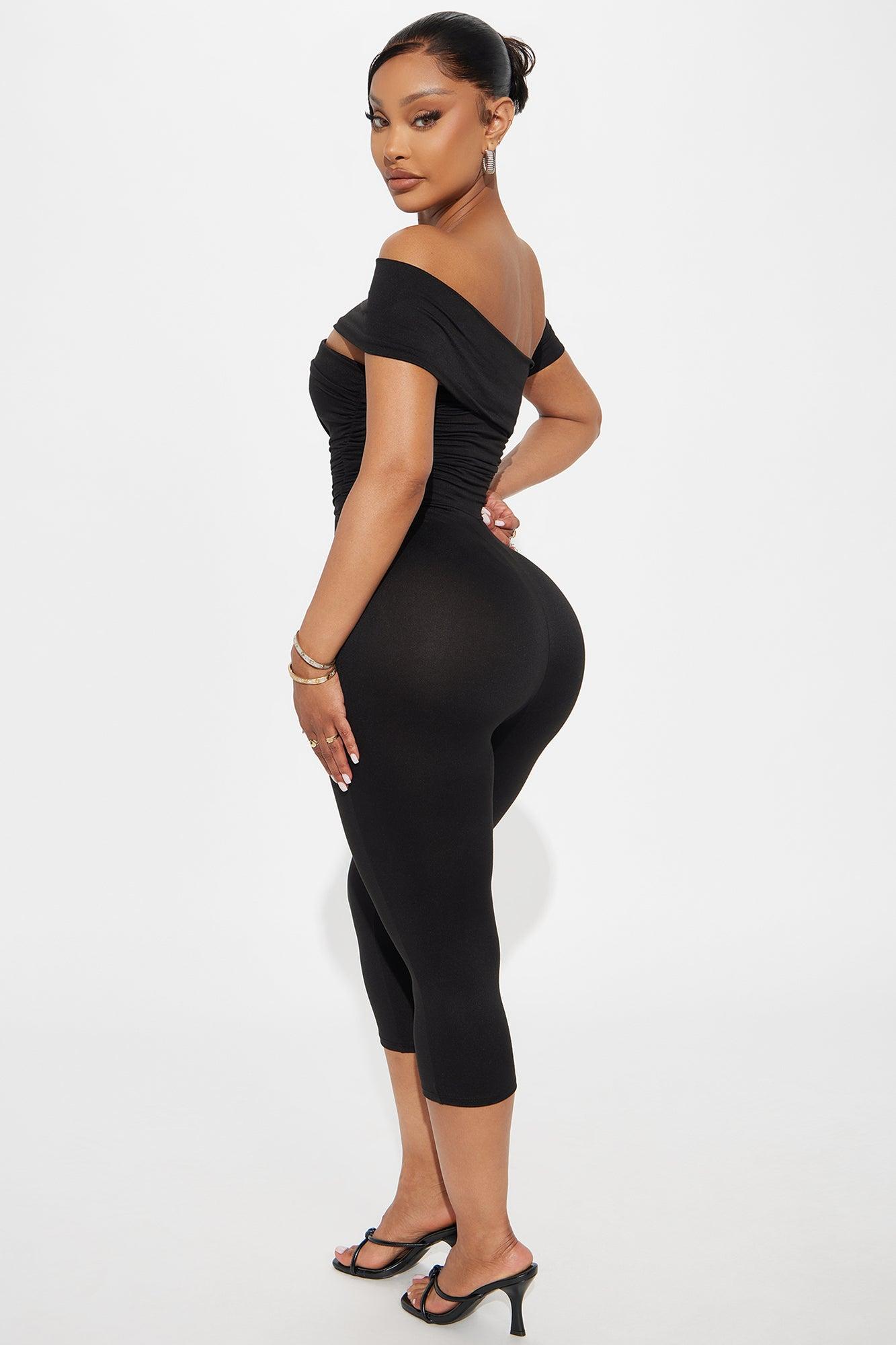 Janice Off Shoulder Capri Jumpsuit - Black Product Image