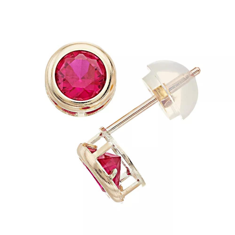 Pure Gem Collection 10k Gold Lab-Created Ruby Earrings, Women's Product Image