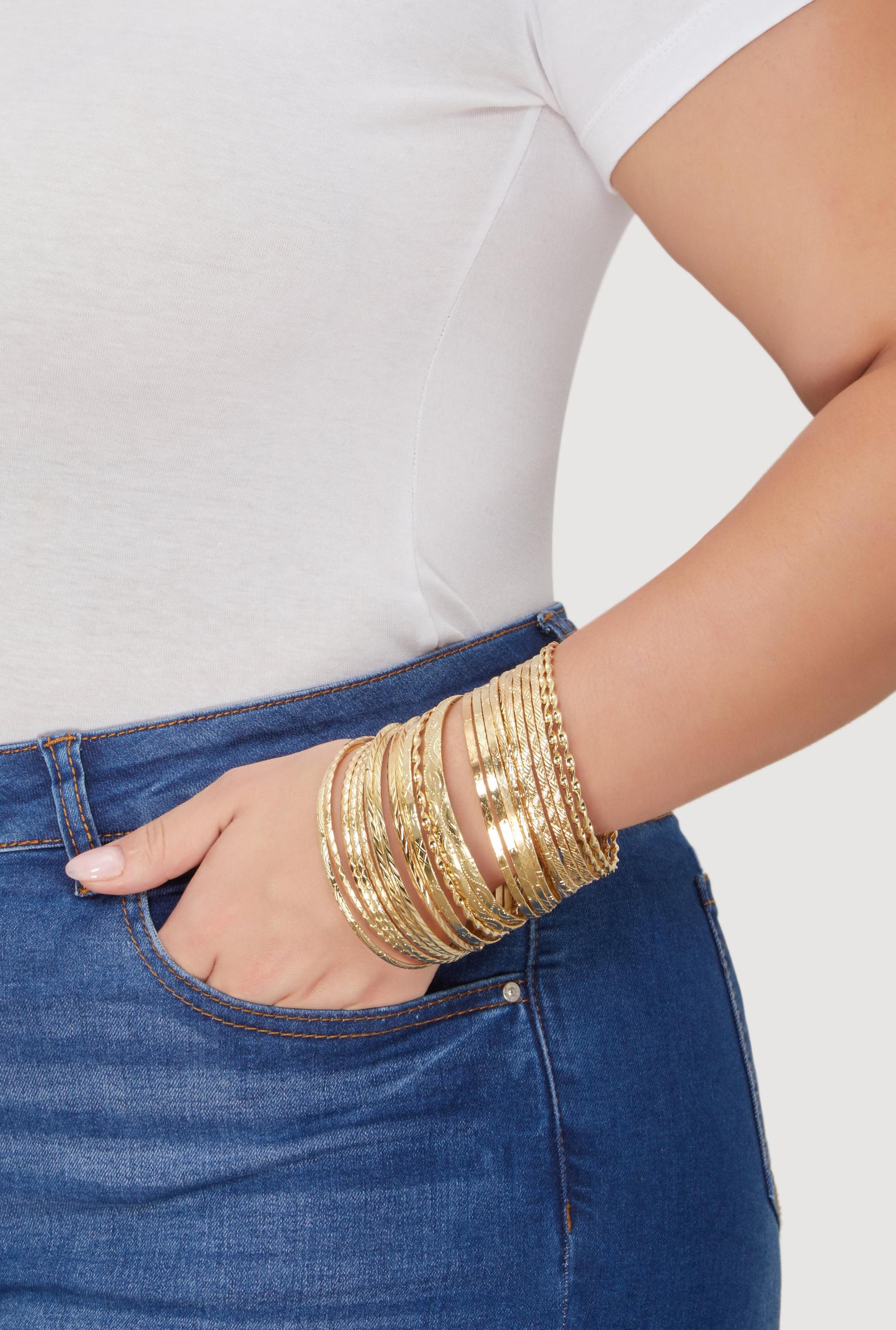 Plus Size Assorted Textured Metallic Bangles Set of 10 Male Product Image