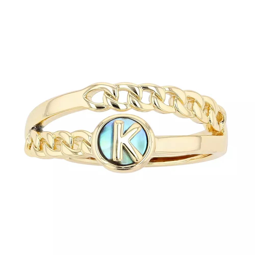 City Luxe Gold Tone Abalone Initial Disk Chain Band Ring, Women's, Gold Tone K Product Image