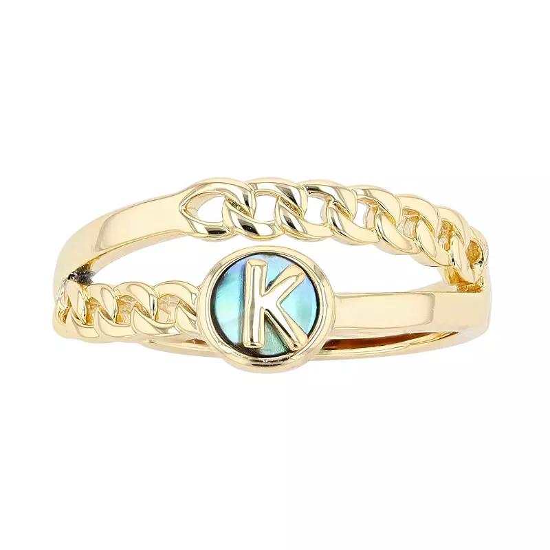 City Luxe Gold Tone Abalone Initial Disk Chain Band Ring, Women's, Gold Tone K Product Image