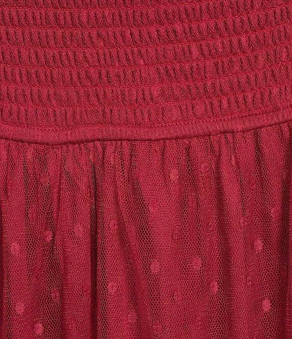 Blu Pepper Mesh Dot Square Neck Short Puff Sleeve Midi Dress Product Image