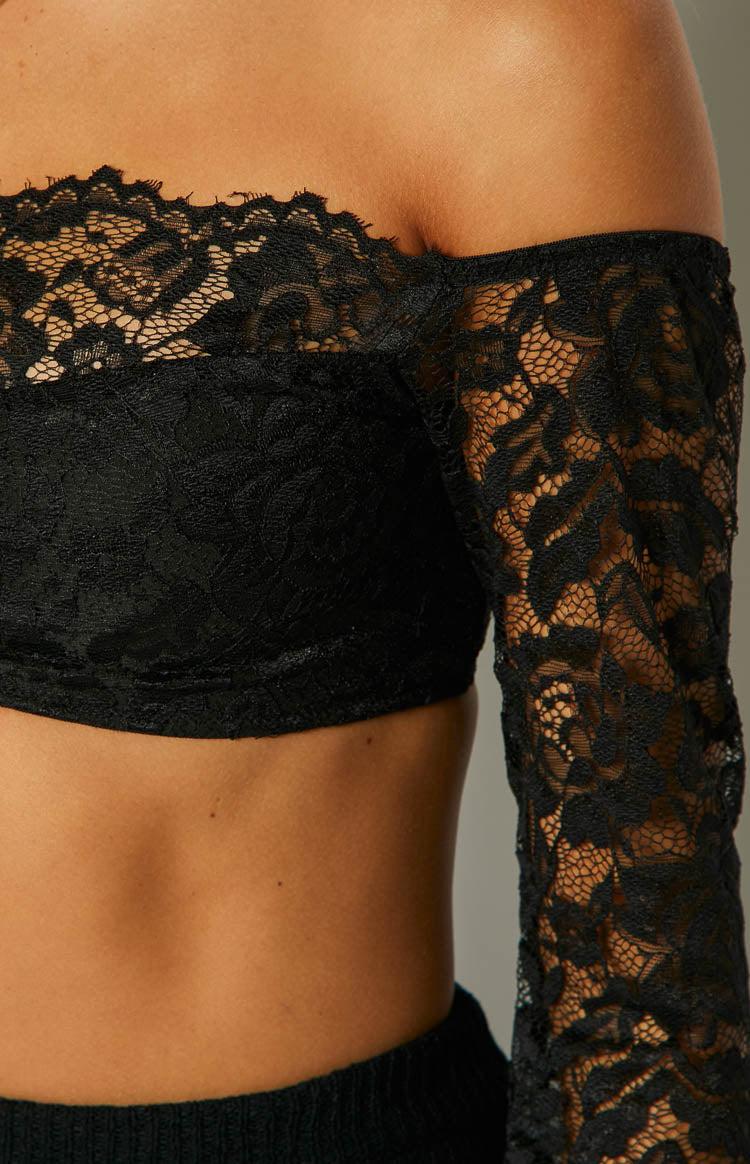 Beatrix Black Lace Long Sleeve Crop Top Product Image