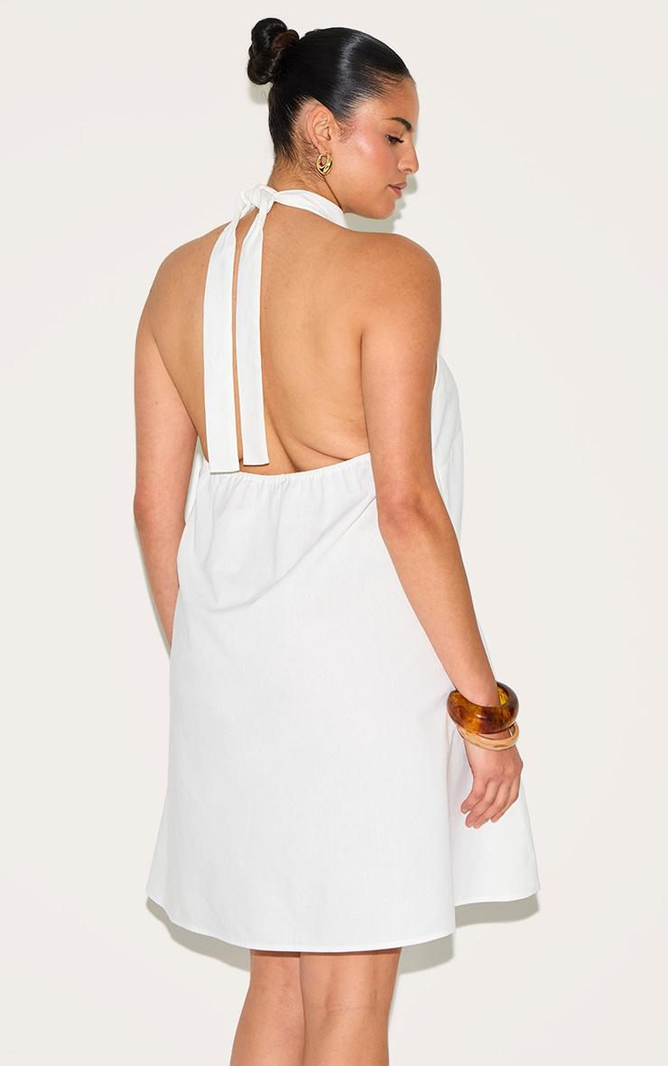 Plus White Linen-Blend Ruched Halterneck Shift Dress Product Image