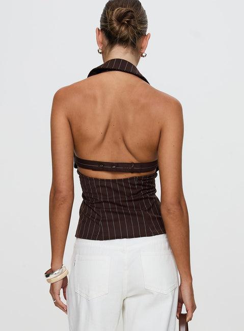 Victorie Halter Top Chocolate Stripe Product Image