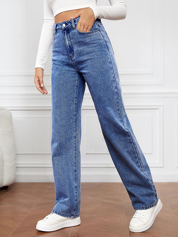 Stretch Washed Fashionable Straight Leg Boyfriend Jeans Product Image