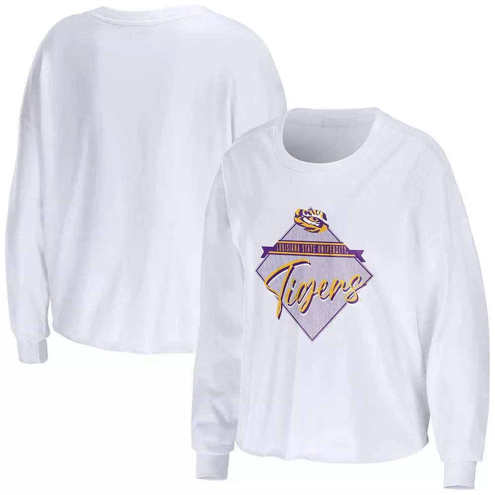 Women's WEAR by Erin Andrews White LSU Tigers Diamond Long Sleeve Cropped T-Shirt,  Product Image