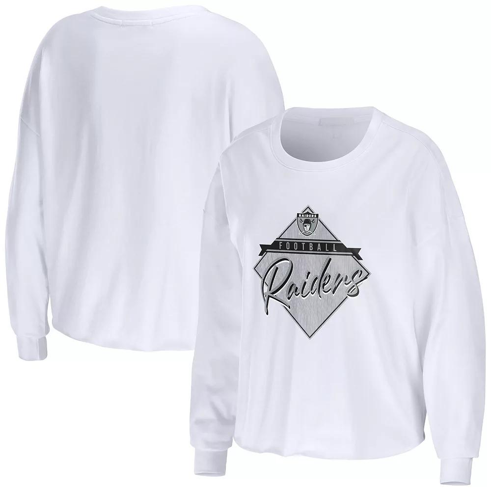 Women's WEAR by Erin Andrews White Las Vegas Raiders Domestic Cropped Long Sleeve T-Shirt,  Product Image
