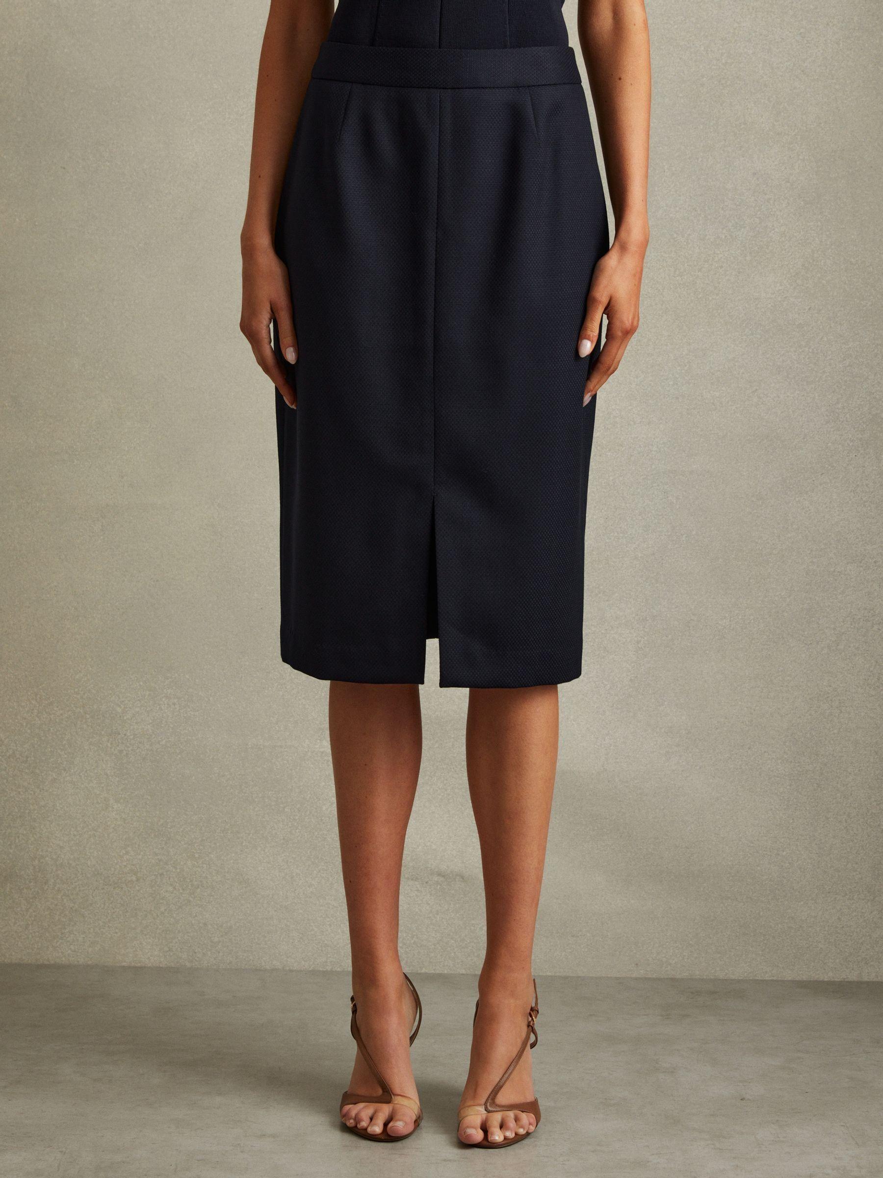 Textured Pencil Midi Suit Skirt in Navy Product Image