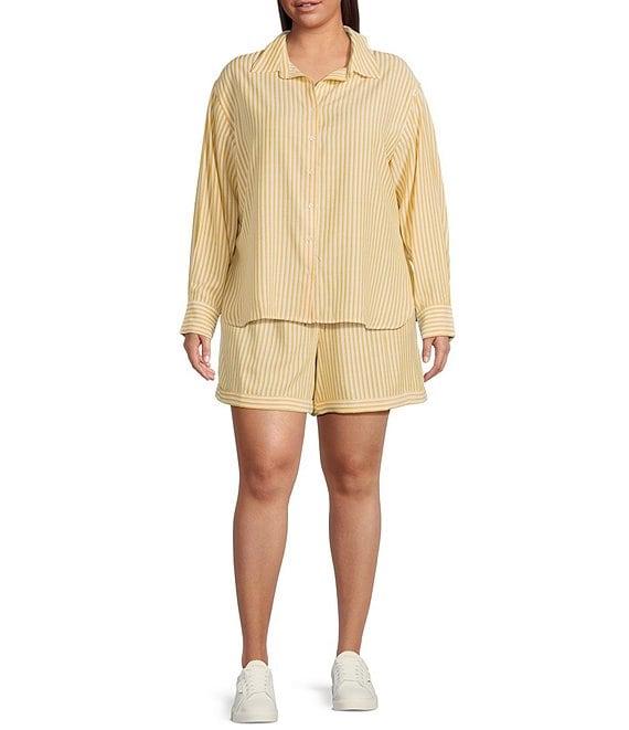 Skies Are Blue Plus Striped Long Sleeve Button Front Woven Coordinating Blouse Product Image