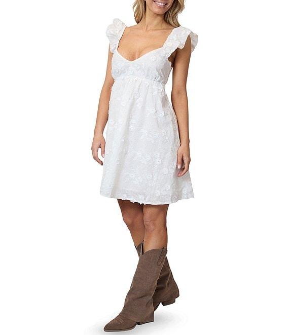 Stevie by Steve Madden Embroidered Flutter Sleeve V-Neck Babydoll Mini Dress Product Image