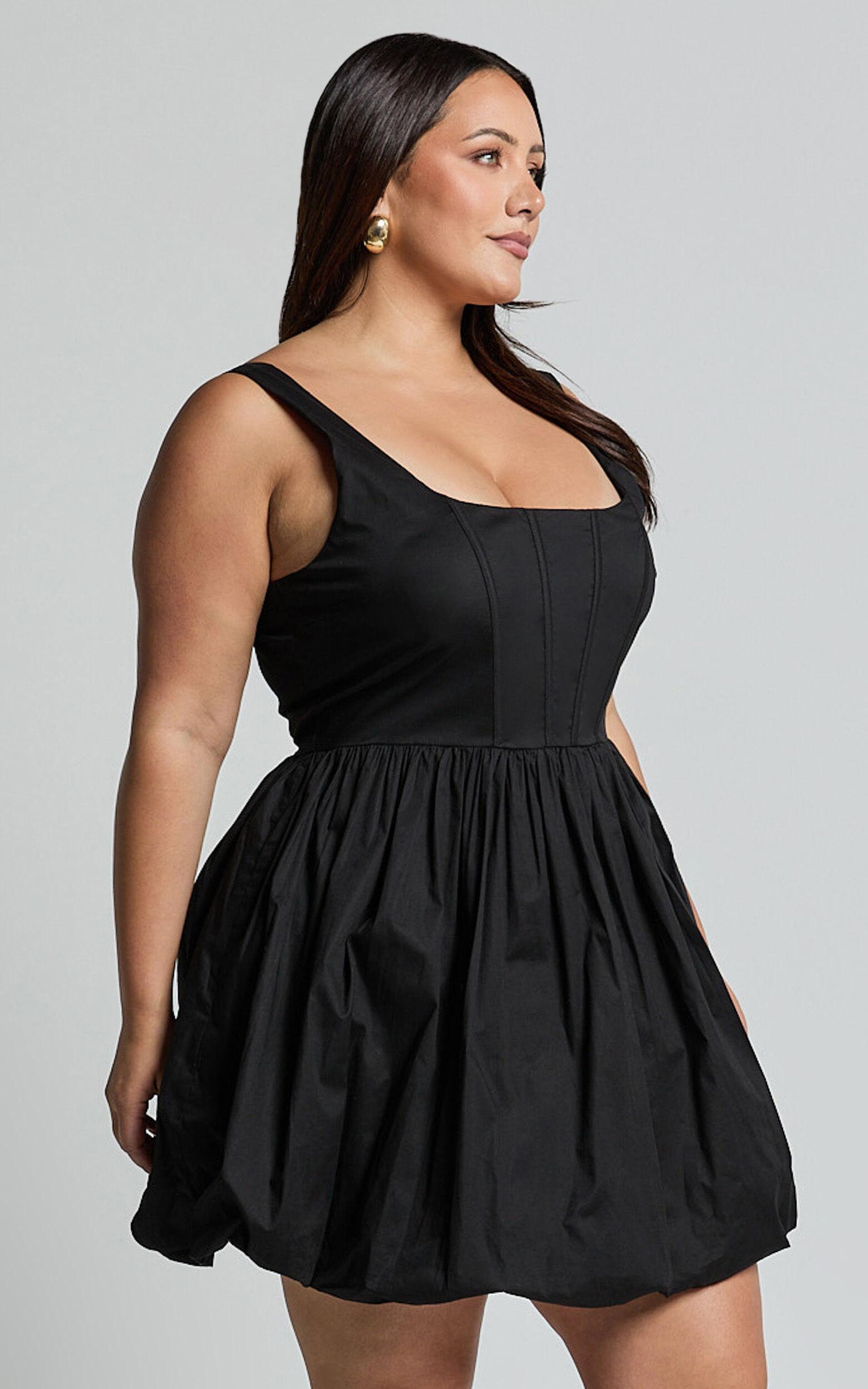 Brianda Mini Dress - Corset Bodice Bubble Hem Dress in Black Product Image
