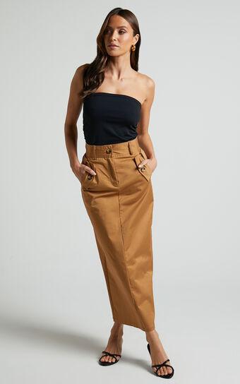 Anna Midi Skirt - High Waisted Cargo in Camel Product Image