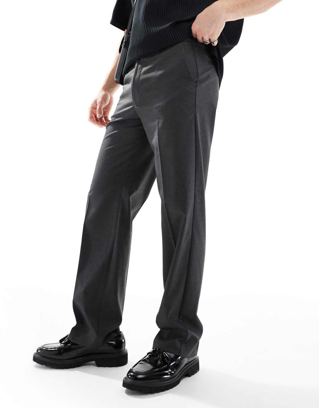 ASOS DESIGN straight leg pants in dark charcoal Product Image